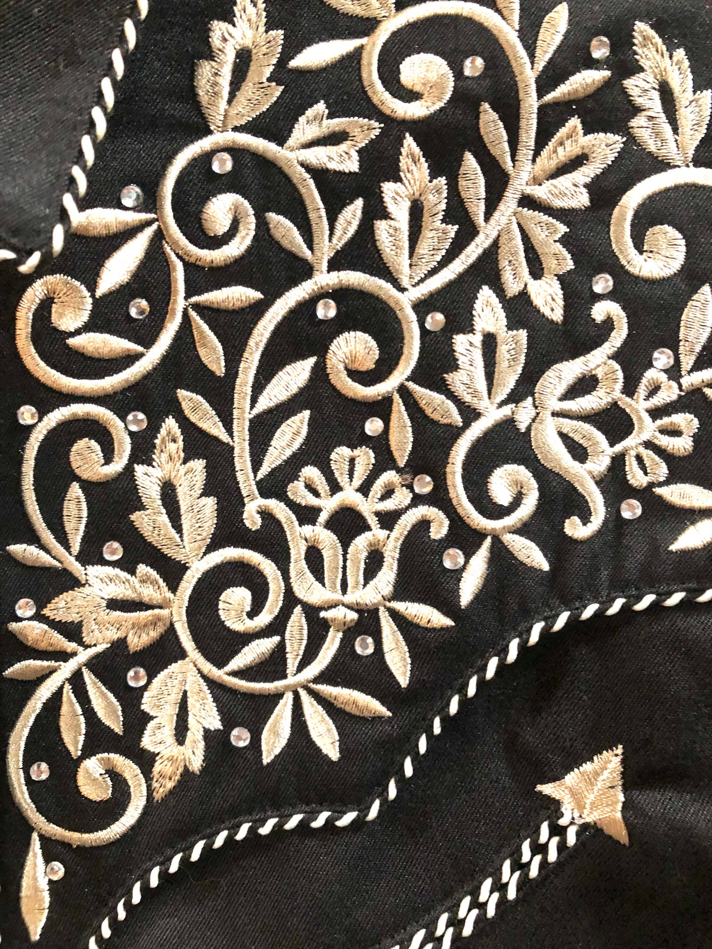 Black Pearl Snap Shirt with Gold Embroidery