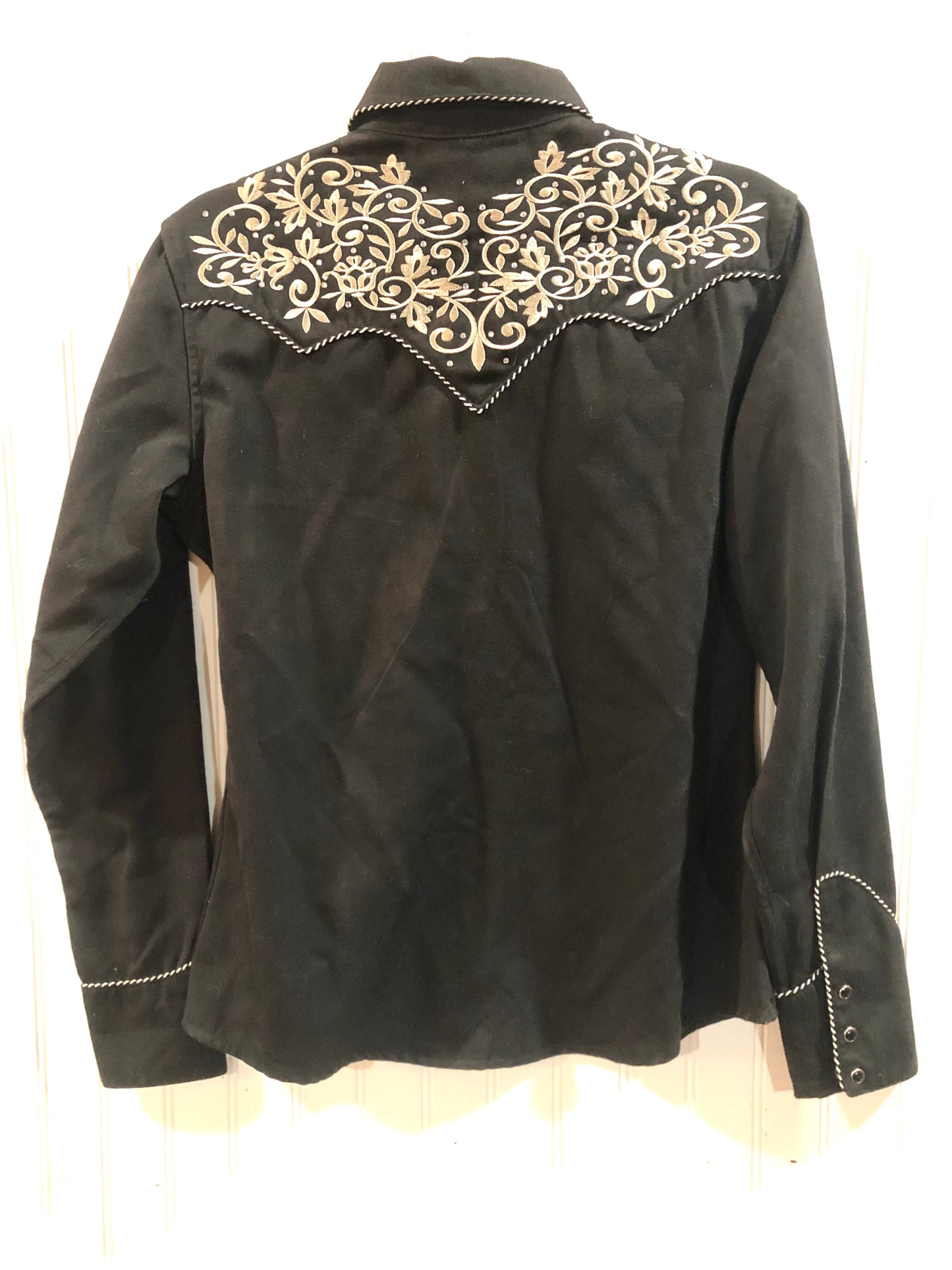 Black Pearl Snap Shirt with Gold Embroidery